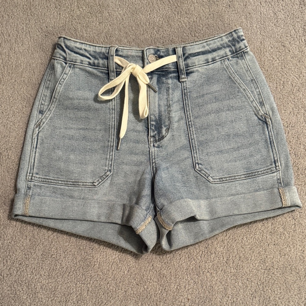 Judy Blue High Rise Front Pocket Cuffed Drawstring Tie Shorts Small